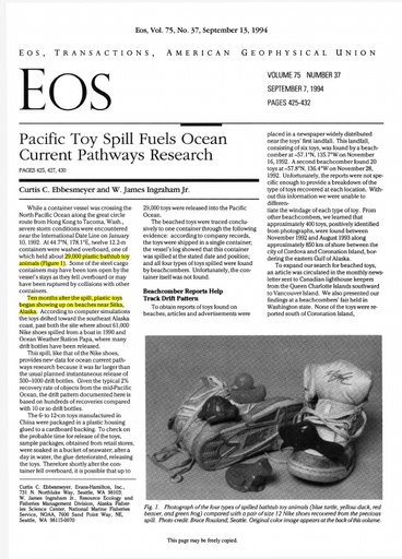 Ebbesmeyer (1994). Pacific ToySpill Fuels Ocean Current Pathways Research