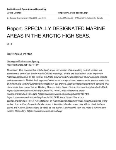 Specially Designated Marine Areas in the Arctic: Part I