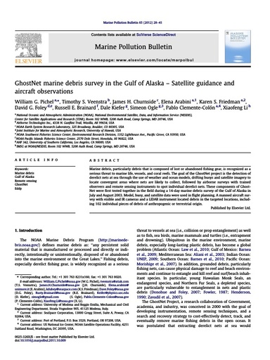 Pichel et al. (2012). GhostNet marine debris survey in the Gulf of Alaska – Satellite guidance and aircraft observations
