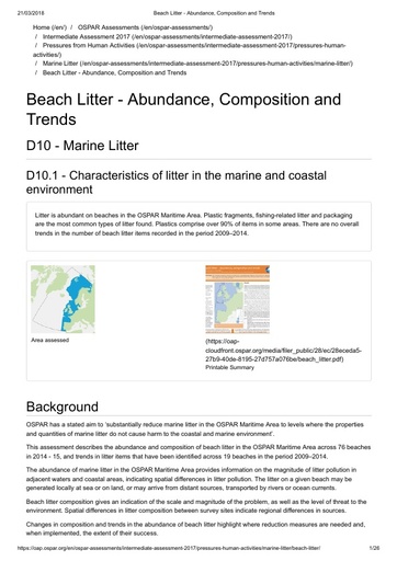 OSPAR Commission (2017). Beach Litter - Abundance, Composition and Trends