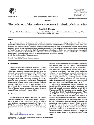 Derraik (2002). The pollution of the marine environment by plastic debris: a review