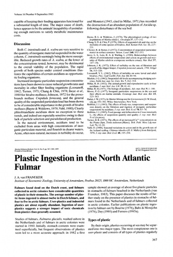 Van Franeker (1985). Plastic Ingestion in the North Atlantic Fulmar